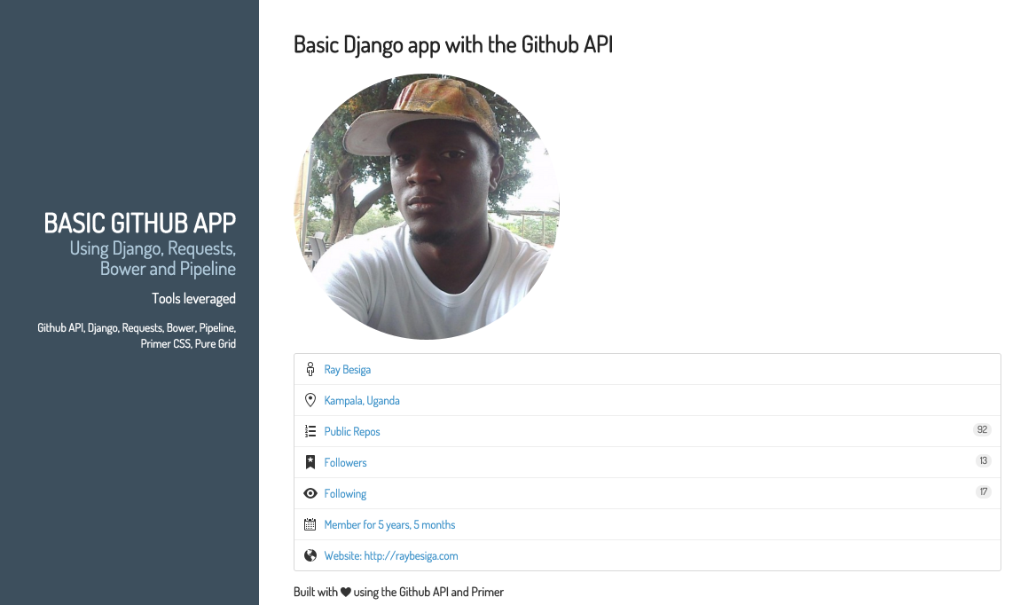 Basic Django app with Github API